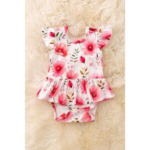Lili Pink BAMBOO floral twirl body suite for baby. RPG50146